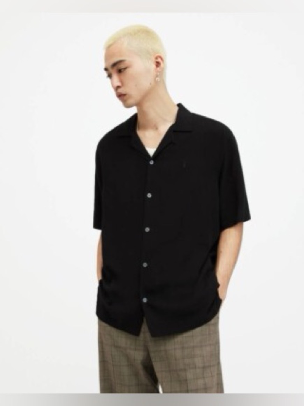 NWT ✨ All Saints Men's Venice Black Short-Sleeve Button Shirt relaxed fit -med